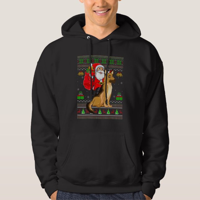 Ugly Xmas Santa Riding German Shepherd Dog Christm Hoodie (Front)