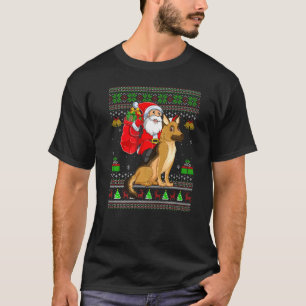 Ugly Xmas Santa Riding German Shepherd Dog Christm T-Shirt