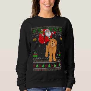 Ugly Xmas Santa Riding Goldendoodle Dog Christmas Sweatshirt