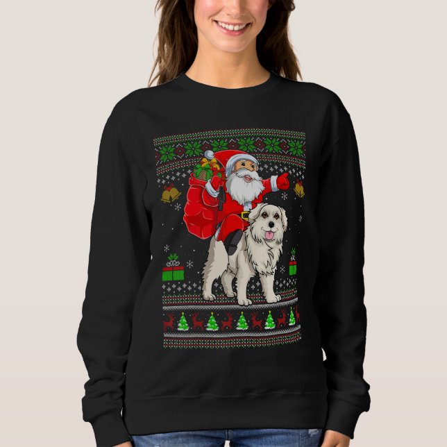 Ugly Xmas Santa Riding Great Pyrenees Dog Christma Sweatshirt (Front)