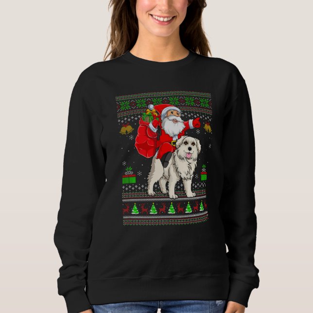 Ugly Xmas Santa Riding Great Pyrenees Dog Christma Sweatshirt (Front)