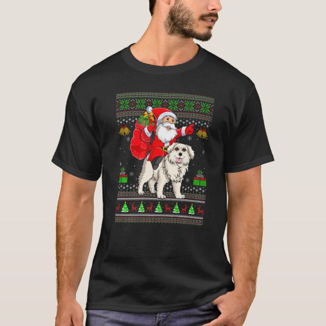Ugly Xmas Santa Riding Great Pyrenees Dog Christma T-Shirt (Front)