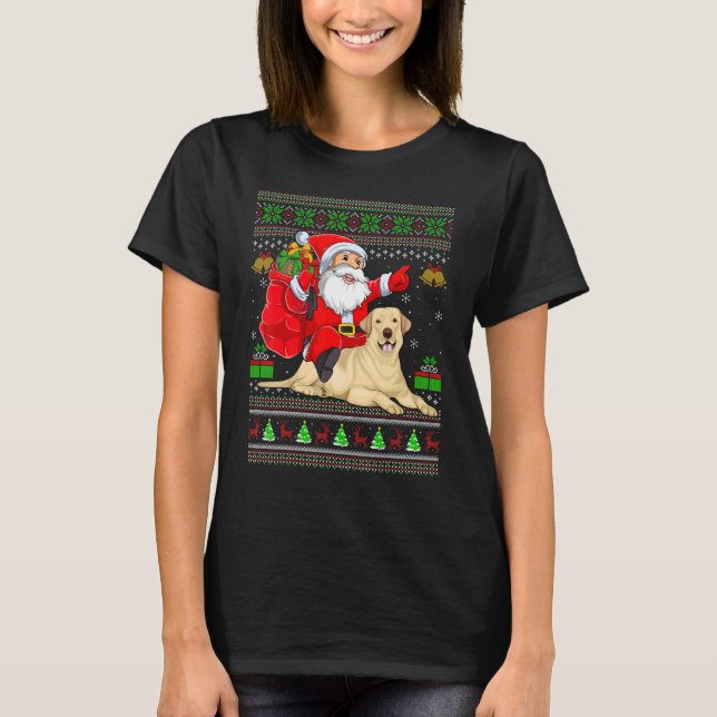Ugly Xmas Santa Riding Labrador Retriever Dog Chri T-Shirt (Front)