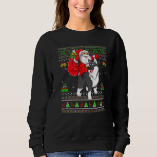 Ugly Xmas Santa Riding Malamute Dog Christmas Sweatshirt