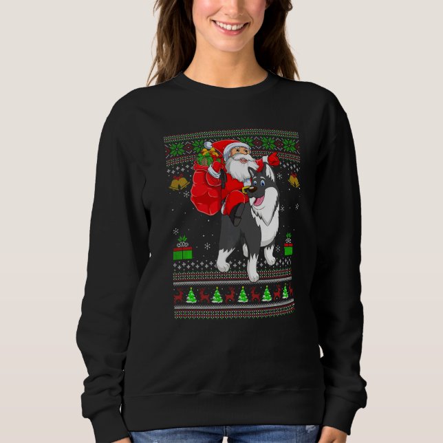 Ugly Xmas Santa Riding Malamute Dog Christmas Sweatshirt (Front)