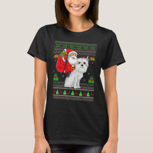 Ugly Xmas Santa Riding Maltese Dog Christmas T-Shirt