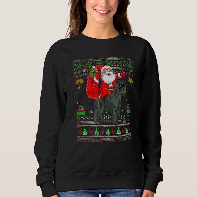 Ugly Xmas Santa Riding Miniature Schnauzer Dog Chr Sweatshirt (Front)