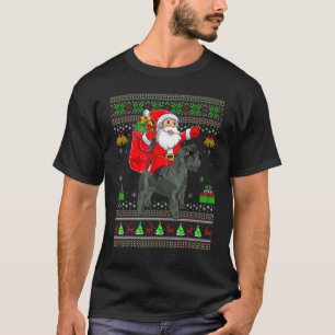 Ugly Xmas Santa Riding Miniature Schnauzer Dog Chr T-Shirt