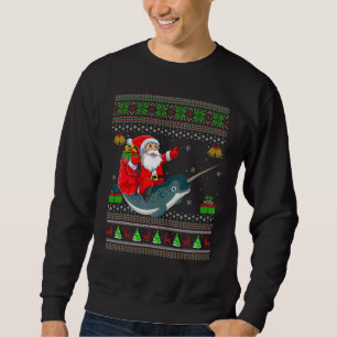 Ugly Xmas Santa Riding Narwhal Christmas Sweatshirt