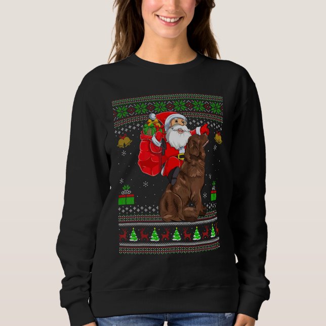 Ugly Xmas Santa Riding Newfoundland Dog Christmas Sweatshirt (Front)