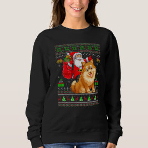 Ugly Xmas Santa Riding Pomeranian Dog Christmas Sweatshirt