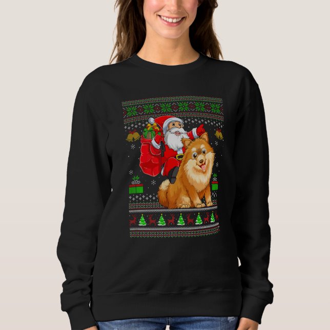 Ugly Xmas Santa Riding Pomeranian Dog Christmas Sweatshirt (Front)