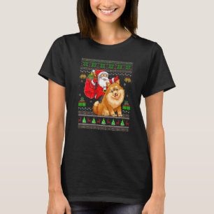 Ugly Xmas Santa Riding Pomeranian Dog Christmas T-Shirt