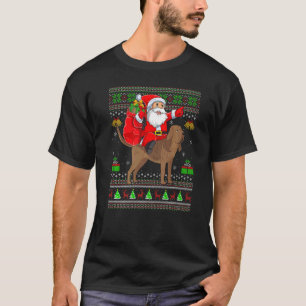 Ugly Xmas Santa Riding Rhodesian Ridgeback Dog Chr T-Shirt