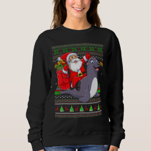Ugly Xmas Santa Riding Seals Christmas Sweatshirt