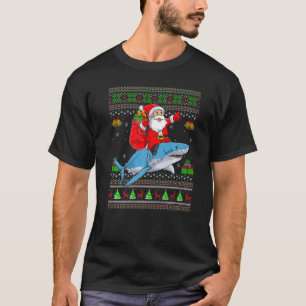 Ugly Xmas Santa Riding Shark Fish Christmas T-Shirt