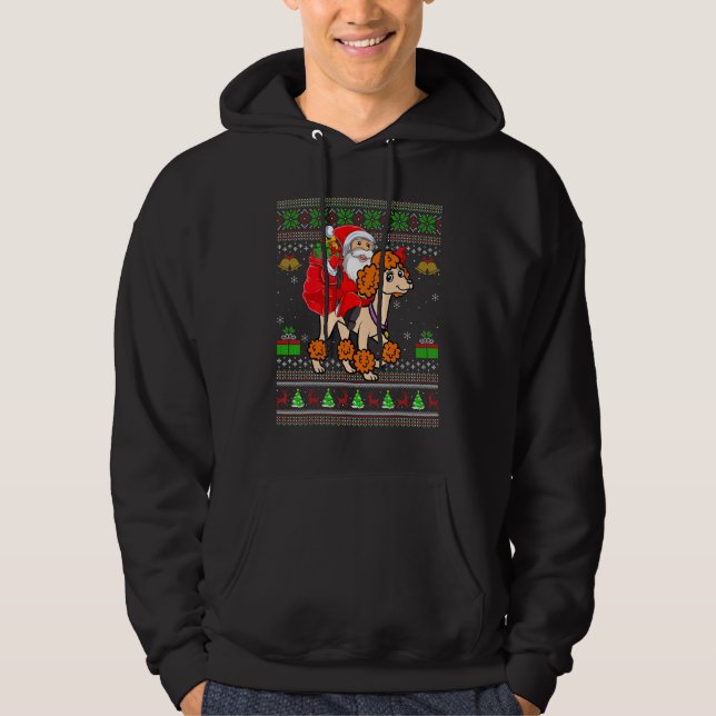 Ugly Xmas Santa Riding Standard Poodle Dog Christm Hoodie (Front)