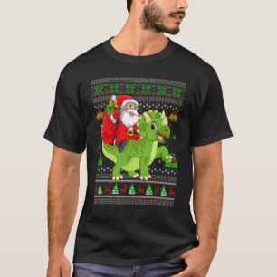 Ugly Xmas Santa Riding Triceratops Dinosaur Christ T-Shirt