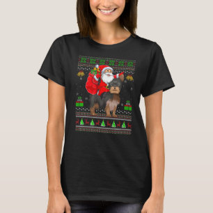 Ugly Xmas Santa Riding Yorkshire Terrier Dog Chris T-Shirt