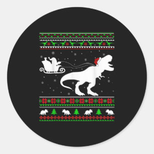 Ugly Xmas Santa Sleigh Riding Dinosaur T-rex Chris Classic Round Sticker