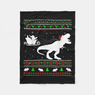 Ugly Xmas Santa Sleigh Riding Dinosaur T-rex Chris Fleece Blanket