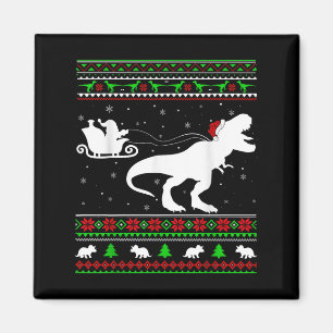 Ugly Xmas Santa Sleigh Riding Dinosaur T-rex Chris Magnet