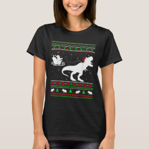 Ugly Xmas Santa Sleigh Riding Dinosaur T-rex Chris T-Shirt