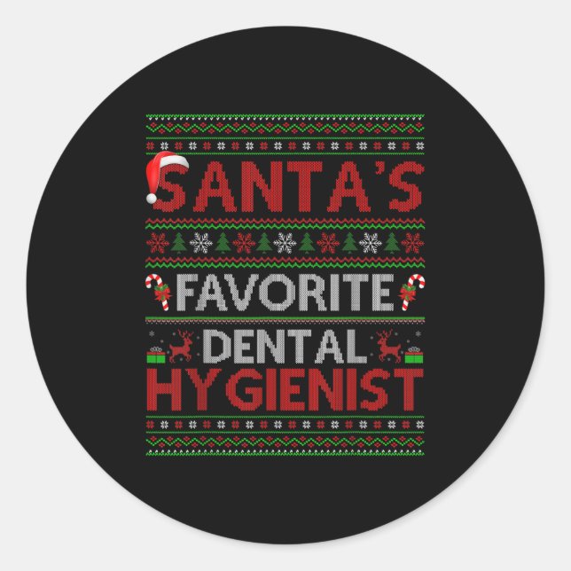 Ugly Xmas Santa's Favourite Dental Hygienist Chris Classic Round Sticker (Front)
