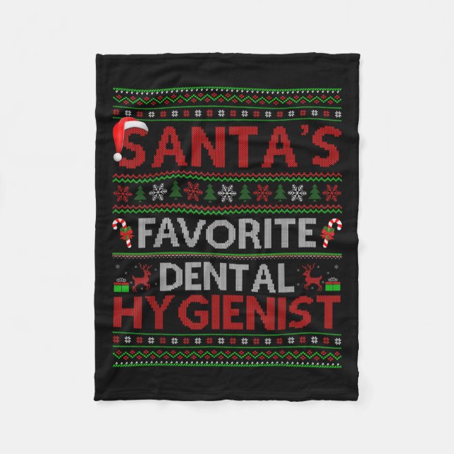 Ugly Xmas Santa's Favourite Dental Hygienist Chris Fleece Blanket (Front)