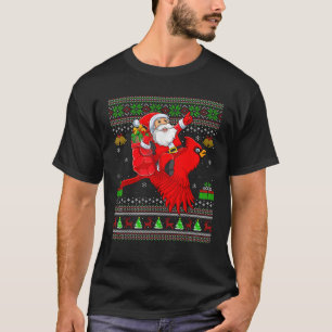 Ugly Xmas Sweater Funny Santa Riding Cardinal Bird