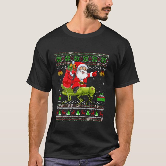Ugly Xmas Sweater Funny Santa Riding Grasshopper C (Front)