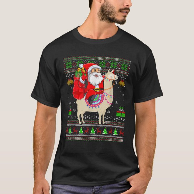 Ugly Xmas Sweater Funny Santa Riding Llama Christm (Front)