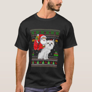 Ugly Xmas Sweater Funny Santa Riding Maltese Dog C