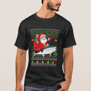 Ugly Xmas Sweater Funny Santa Riding Tuna Fish Chr