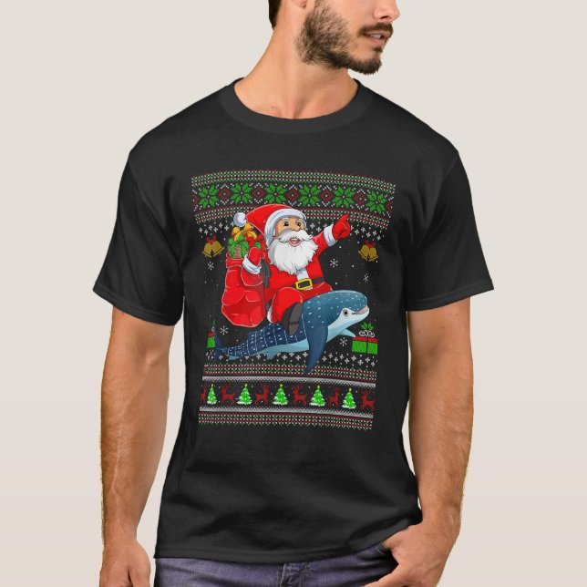Ugly Xmas Sweater Funny Santa Riding Whale Shark C (Front)
