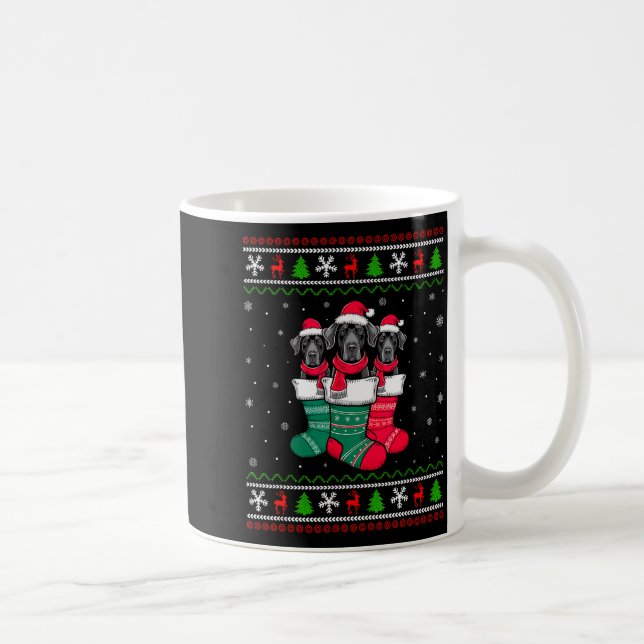 Ugly Xmas Sweater Great Dane Dog In Christmas Sock Coffee Mug (Right)