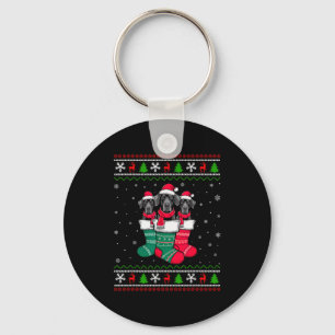 Ugly Xmas Sweater Great Dane Dog In Christmas Sock Key Ring