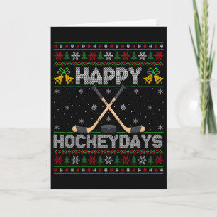 Ugly Xmas Sweater Happy Hockeydays Ice Hockey Chri Card