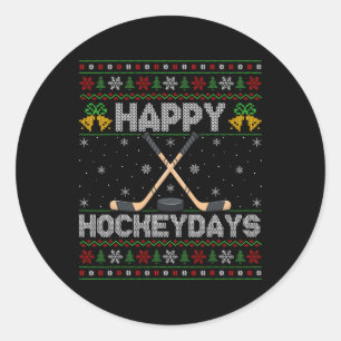 Ugly Xmas Sweater Happy Hockeydays Ice Hockey Chri Classic Round Sticker