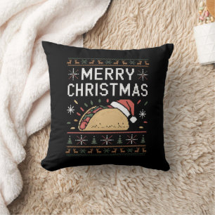Ugly Xmas Sweater Lights Santa Taco Christmas Cushion