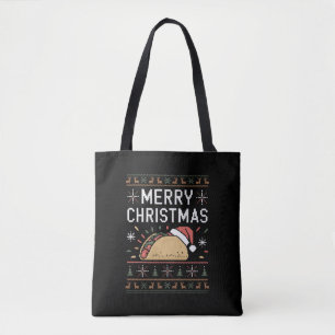 Ugly Xmas Sweater Lights Santa Taco Christmas Tote Bag