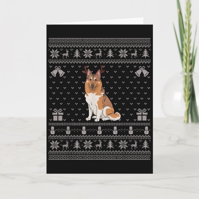 Ugly Xmas Sweater Norwegian Elkhound Dog Reindeer  Card (Front)