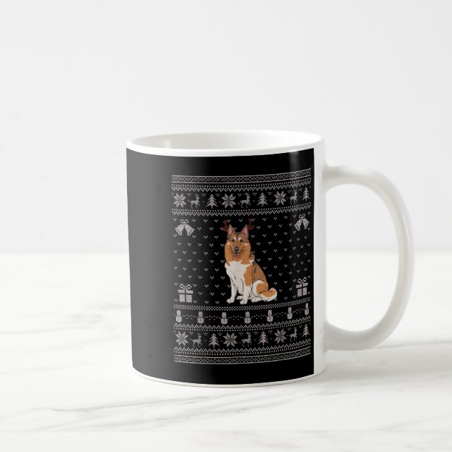 Ugly Xmas Sweater Norwegian Elkhound Dog Reindeer  Coffee Mug (Right)