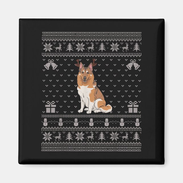 Ugly Xmas Sweater Norwegian Elkhound Dog Reindeer  Magnet (Front)