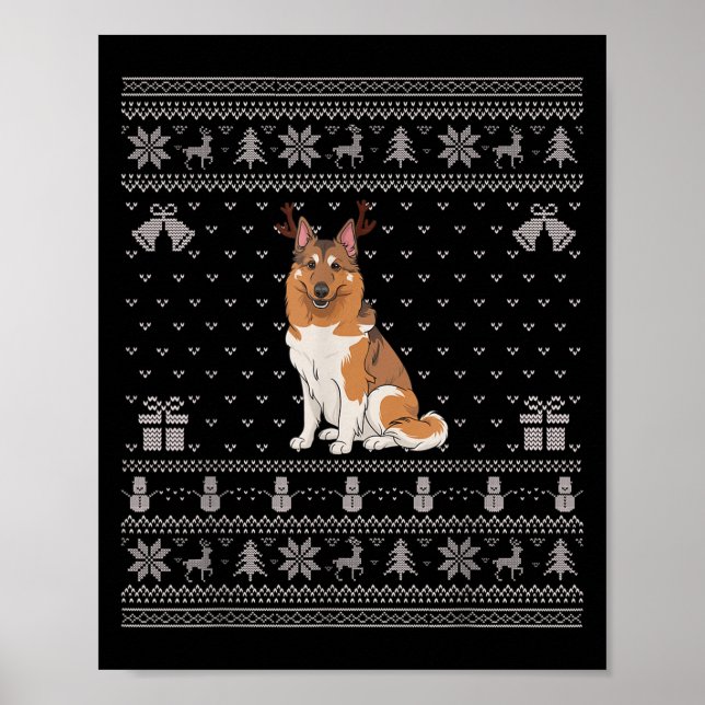 Ugly Xmas Sweater Norwegian Elkhound Dog Reindeer  Poster (Front)