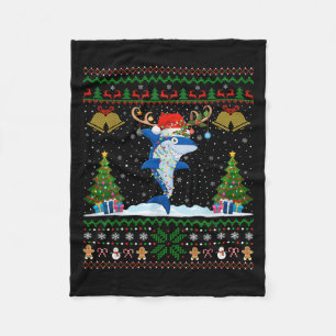 Ugly Xmas Sweater Reindeer Santa Hat Lights Shark Fleece Blanket
