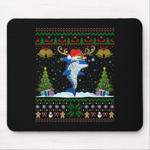 Ugly Xmas Sweater Reindeer Santa Hat Lights Shark Mouse Pad