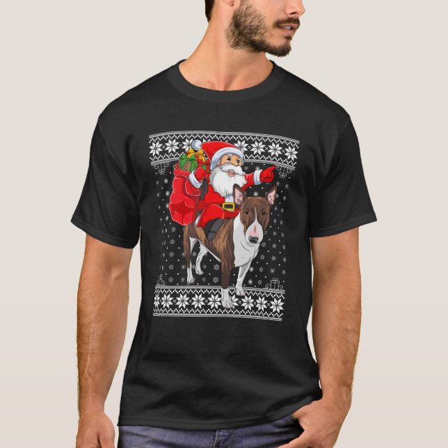 Ugly Xmas Sweater Santa Riding Bull Terrier Dog Ch (Front)