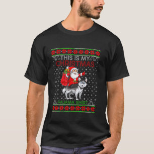 Ugly Xmas Sweater Santa Riding Siberian Husky Dog