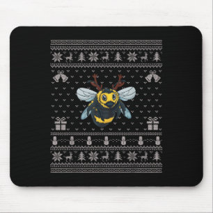 Ugly Xmas Sweater Style Bumble Bee Reindeer Christ Mouse Pad